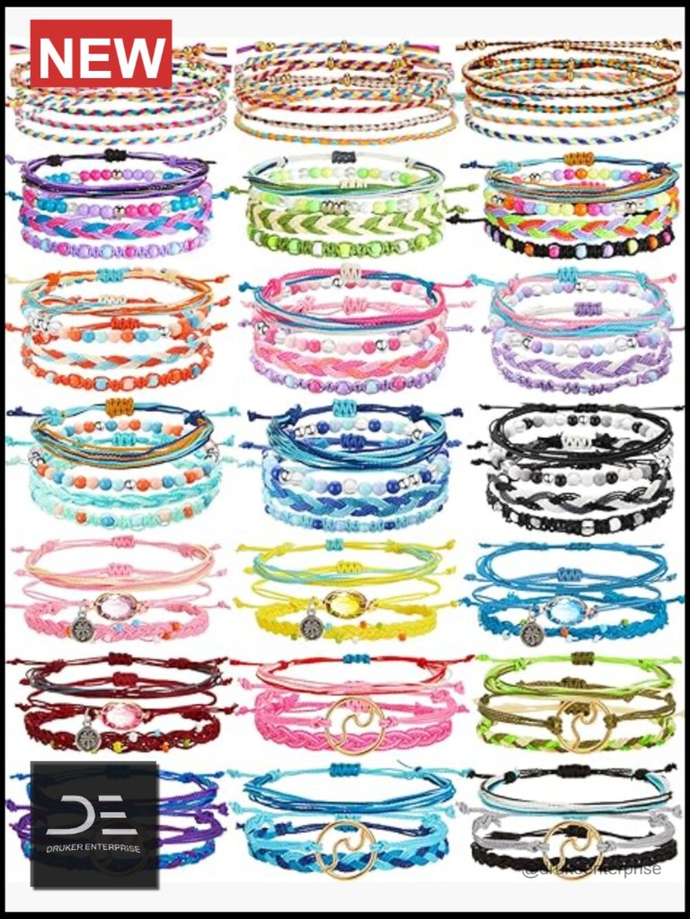 75 Pcs Friendship Bracelets Surfer Wave Handmade Ocean Adjustable Anklets Woven
